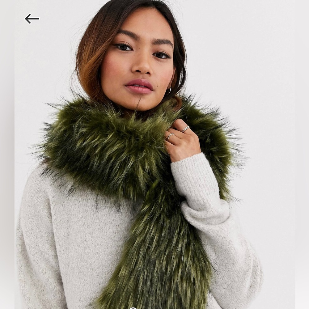 My Accessories London Faux Fur Scarf in Khaki and Brown